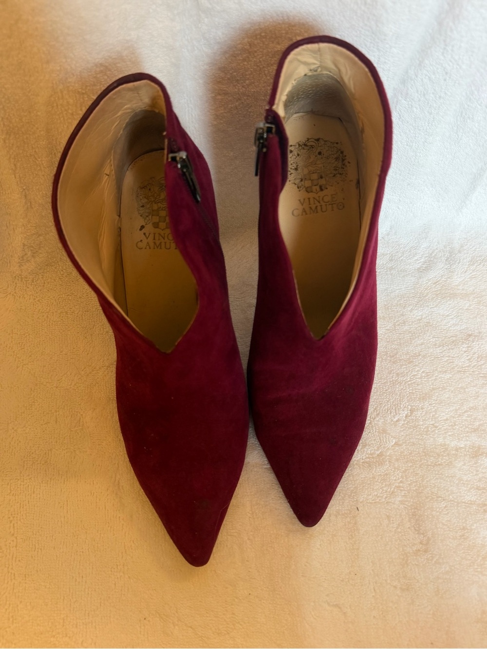 Vince Camuto Burgundy Suede Pointed Toe Ankle Booties